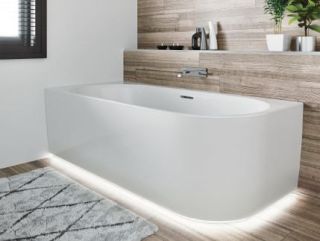 Акриловая ванна Riho Desire Corner Glossy Sparkle System LED Fall B087010005 R 184x84см с аэромассажем и подсветкой заполнение через перелив белый